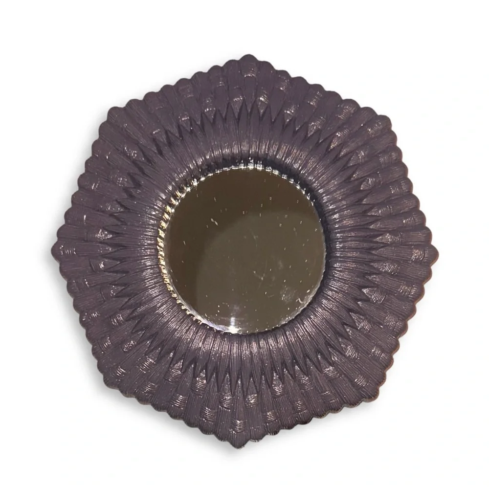 Vintage MCM Homco 7” White Octagon Faux Wicker Style Mirror Dark Purple Mini
